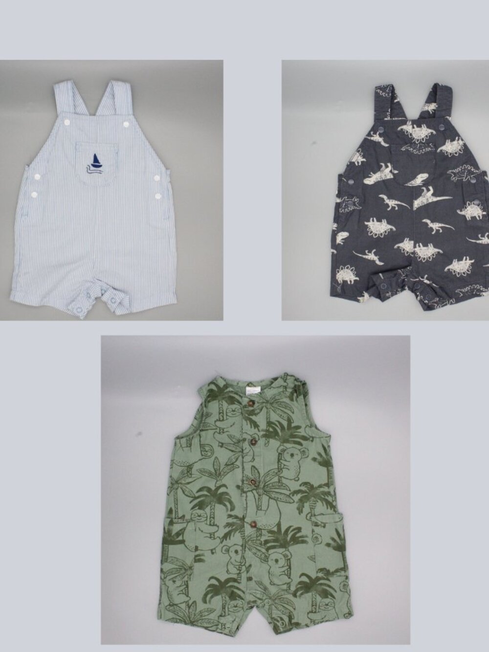 Carter's 3M Baby Boy Lot 3pc Seersucker Dino Jungle Shortall Romper